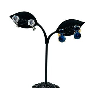 Vintage Style Clip-On Earring Set - Sparkling Clear & Navy Blue Stones
